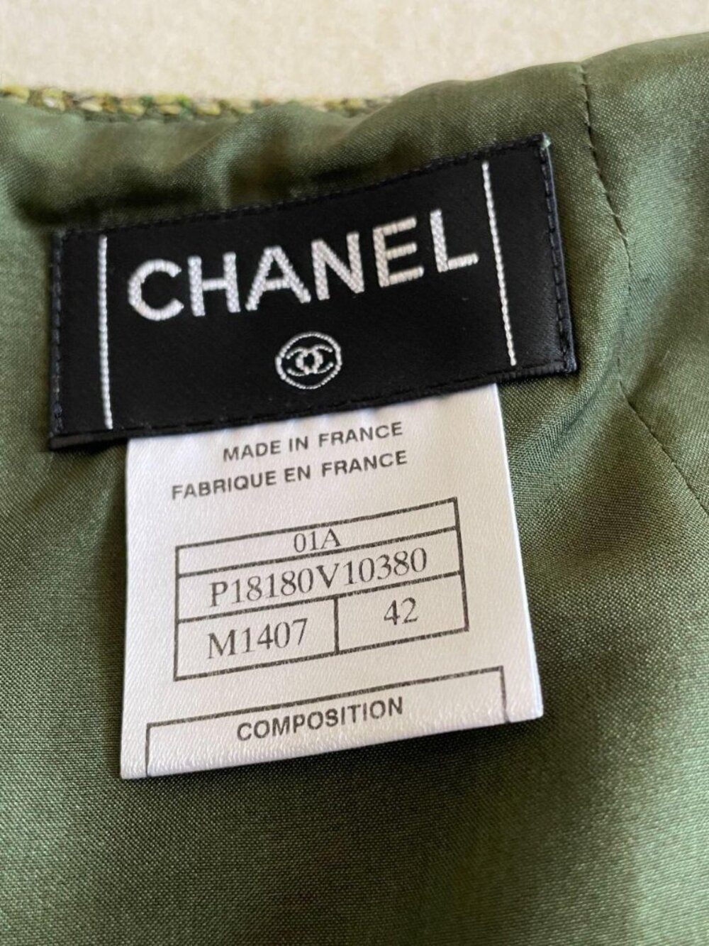 CHANEL Green Wool and Silk Tweed Skirt, Size: Fr 42; US 10. $210